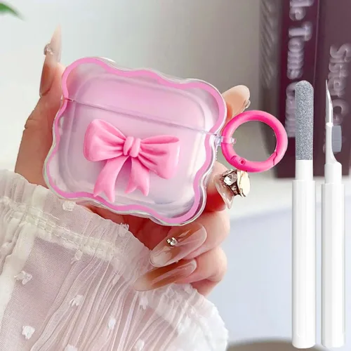 Vista 10 de Linda funda transparente para AirPods de 3ª generación, color verde, diseño de lazo femenino, TPU suave, a prueba de golpes, Kawaii Airpods