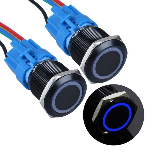 Vista 21 de 2 piezas de interruptor de botón de presión momentáneo de 16 mm 12V-24V LED de anillo 1NO 1NC impermeable (ON)-Apagado Cáscara de botón de metal