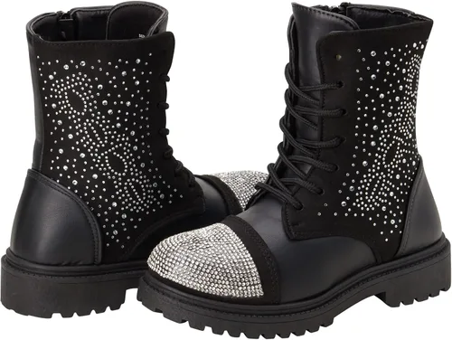 Vista 3 de bebe Botas de invierno para niñas Botas de combate resistentes al agua con diamantes de imitación (11-4)