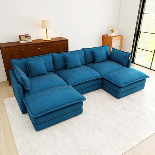 Vista 99 de Sofá Loveseat Grande en Beige y Blanco de 194.8 cm, Sofás Seccionales de 2 Plazas Grandes para Sala de Estar, Sofá Seccional Modular de Tela