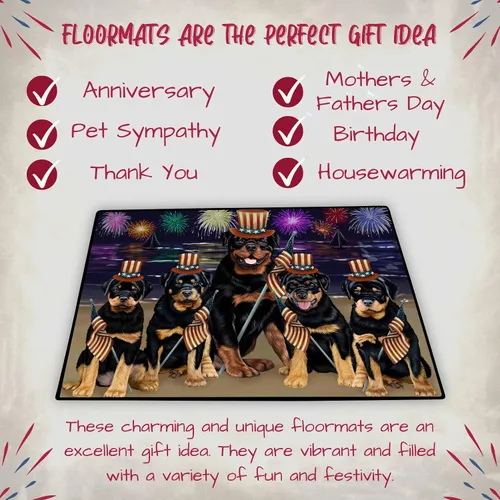 Vista 7 de Doggie of the Day Rottweiler Dogs Floor Mat - 4th of July Independence Day - Best Dog Doormat - Protector Decor - Unique Portrait Art - Premium