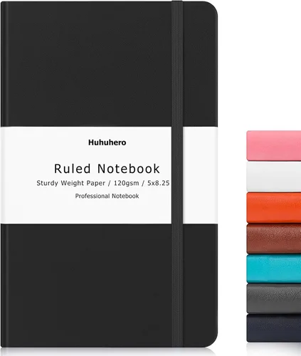 Vista 10 de Huhuhero Cuaderno Diario, Diario de Líneas Rayadas, Tapa Dura Papel Premium Grueso de 120gsm con Cuaderno de Cuero Sintético para Escribir