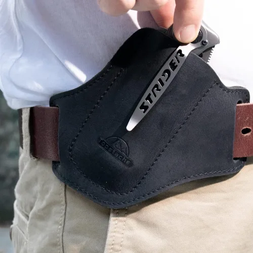 Vista 2 de Topstache Cinturón de cuero hecho a mano EDC con bolsillo para hombre, funda plegable para cuchillo plegable de 5 pulgadas, con parte superior