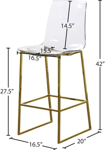 Vista 3 de Meridian Furniture Lumen Collection - Taburete de acrílico moderno y contemporáneo con base de acero inoxidable, 16.5 pulgadas de ancho x 20
