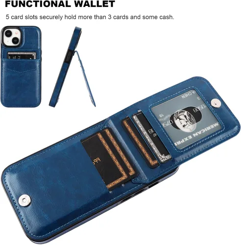Vista 46 de KIHUWEY - Funda tipo cartera compatible con iPhone 15 con soporte para tarjetas de crédito, cierre magnético, soporte de cuero premium, cubierta