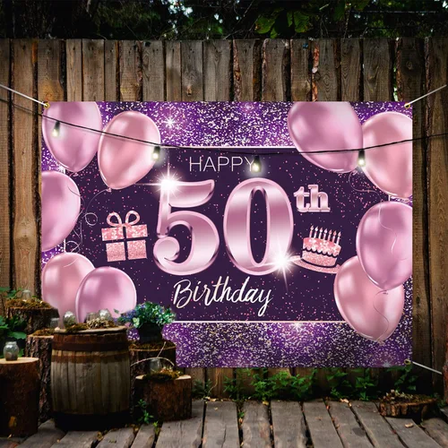 Vista 5 de pancarta grande rosa con texto en inglés “Happy Birthday