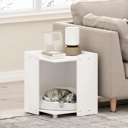 Vista 2 de Furinno Peli Mesa auxiliar multiusos con almacenamiento, color blanco sólido