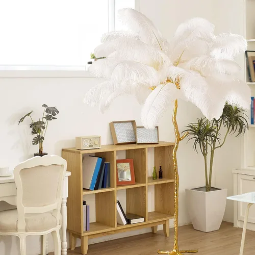 Vista 7 de Lámpara de Pie Natural de Pluma de Avestruz, Lámpara de Pie LED Moderna Regulable, Lámpara de Rincón Romántica de Princesa para Dormitorio