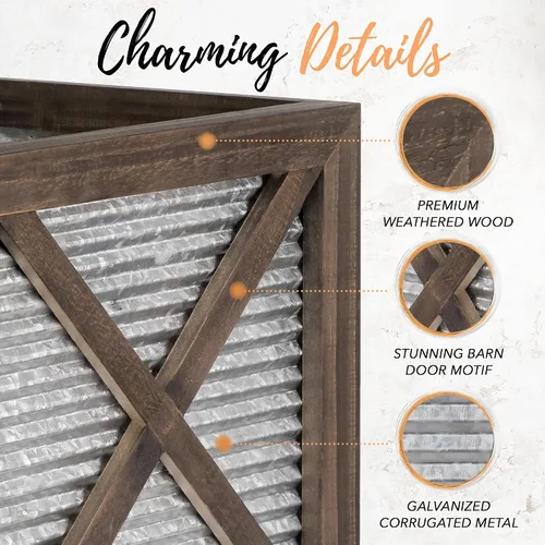 Vista 3 de Autumn Alley Juego de 2 macetas de porche delantero de granja con maceta de metal corrugado galvanizado para exteriores/interiores, macetas