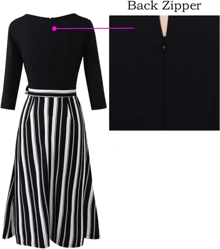 Vista 4 de VFSHOW Vestido midi plisado acampanado con bolsillos elegantes para mujer, para trabajo, negocios, oficina, fiesta, estilo casual