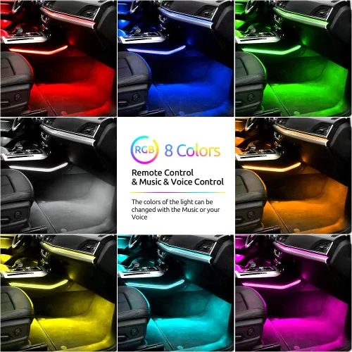 Vista 2 de Luces LED para interior de coche, tiras decorativas, atmósfera, ambiente, kits de iluminación