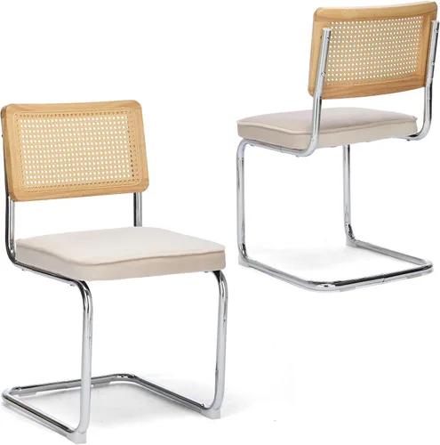 Vista 4 de Upholstered Velvet Dining Chairs Set of 2, Mid Century Modern Armless Upholstered Dining Chair with Rattan Back Stainless Chrome Frame for Dining