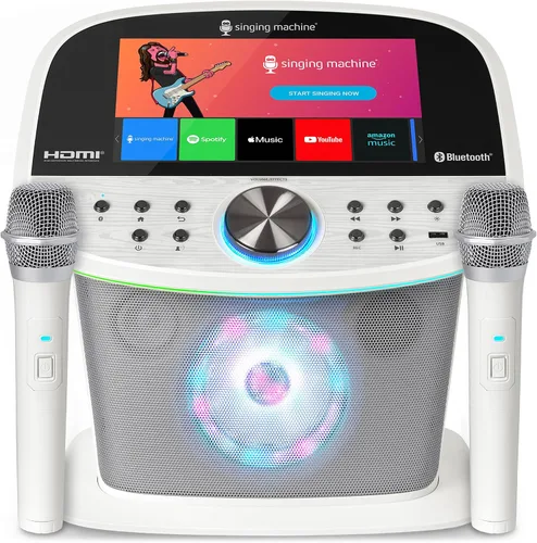 Vista 10 de Singing Machine Platinum Plus - Sistema de karaoke todo en uno con 2 micrófonos inalámbricos, Bluetooth/WiFi, altavoz de sonido portátil premium