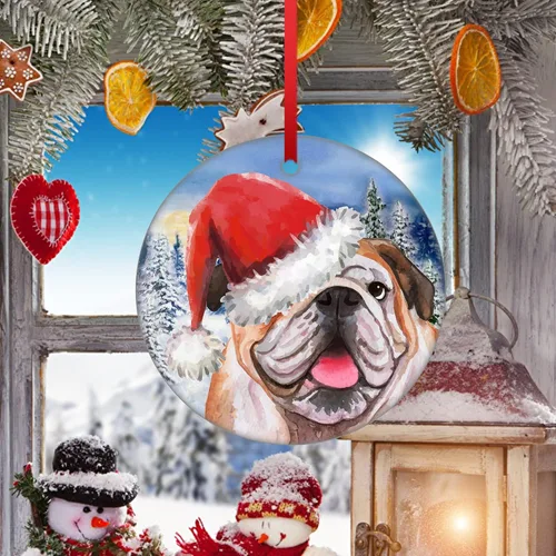 Vista 4 de Adorno de Bulldog Inglés para la Primera Navidad 2023, adorno para árbol de Navidad, decoración de árbol de Navidad de Papá Noel, adorno colgante