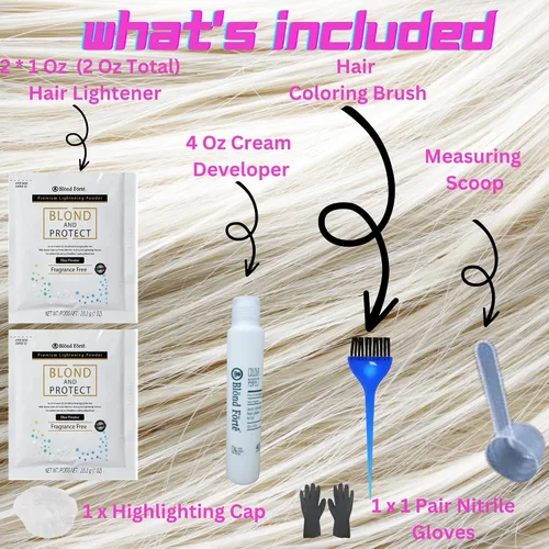 Vista 2 de Blond And Protect - Kit de aclarado de cabello DIY de 8 niveles de blanqueamiento para el cabello, combo - 20 vol. Desarrollador (polvo azul)