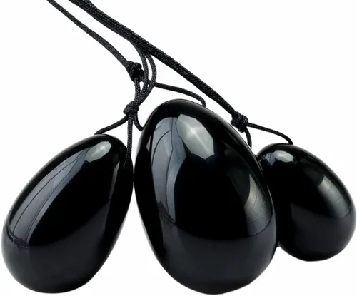 Vista 4 de TUMBEELLUWA Yoni Huevo de cristal curativo 3 piedras de masaje perforadas para mujeres para entrenar músculos pélvicos ejercicio Kegel, obsidiana