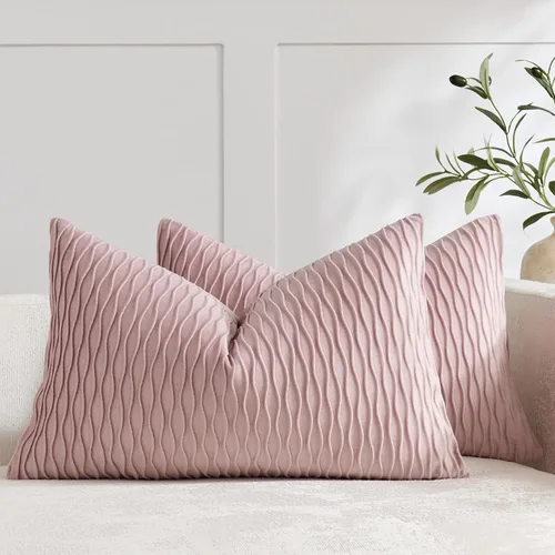 Vista 44 de DEZENE Fundas de almohada para sofá color marfil blanco: pack de 2 fundas de almohada cuadradas de terciopelo a rayas originales de 16x16 pulgadas