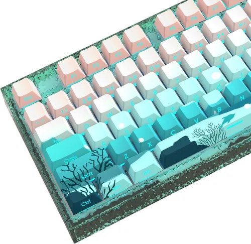 Vista 10 de JSJT Teclas PBT - Tecla translúcida con impresión lateral, estilo multicolor con brillo personalizado, juego de 124 teclas de perfil Cherry