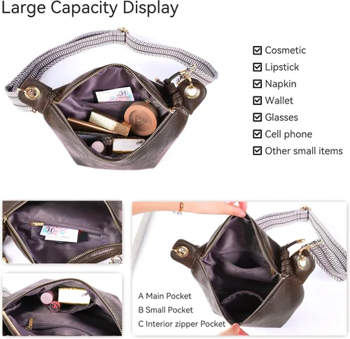 Vista 5 de Riñoneras para mujer, bolsos cruzados de moda, bolsos de pecho, bolso de cinturón con 2 correas ajustables, Marrón oscuro, Classic