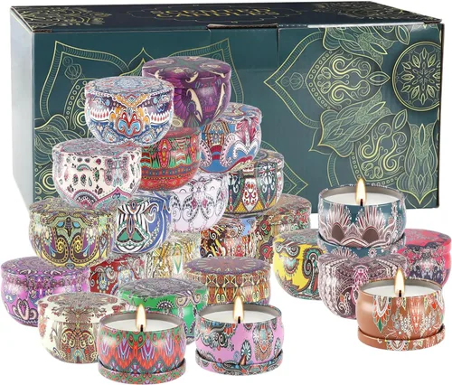 Vista 4 de Set de regalos de velas perfumadas de 24 piezas, velas de Adviento de cera de soja en lata de viaje para el hogar, velas en frasco de 2.5 oz