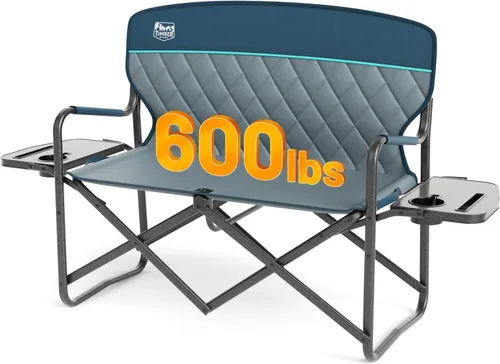 Vista 14 de TIMBER RIDGE Silla de camping resistente con tamaño compacto, silla de directores portátil con mesa auxiliar y bolsillo para camping, césped