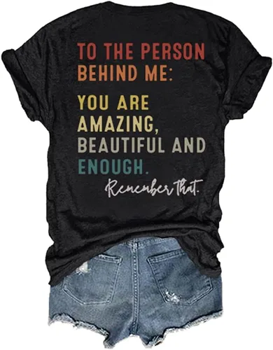 Vista 2 de Camiseta con texto en inglés You are Amazing Beautiful Enough Women Letter To The Person Behind Me, camiseta casual con cuello redondo