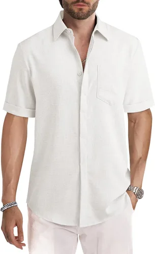 Vista 240 de JMIERR Camisas de vestir a rayas con botones y manga corta para hombre
