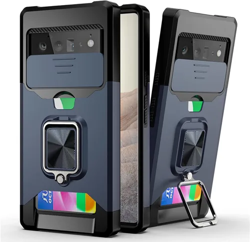 Vista 11 de Funda tipo billetera para Google Pixel 7/7Pro, con cubierta deslizante para cámara, ranura para tarjetero y anillo magnético con soporte, funda Negro