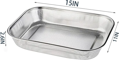 Vista 2 de Cedilis Paquete de 2 coladores grandes de acero inoxidable, cesta de lavado de verduras de malla de 6 cuartos de galón, cesta escurridor rectangular