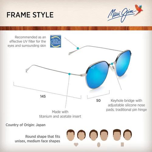 Vista 6 de Maui Jim Island Eyes - Gafas de sol redondas patentadas Polarizedplus2, Plata mate azul Hawaii polarizado, M