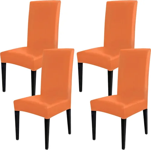 Vista 16 de Qubjus Fundas para sillas de comedor, de piel sintética sólida, impermeable, a prueba de aceite, elásticas, fundas protectoras para sillas de Negro