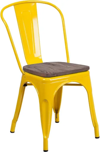 Vista 13 de Flash Furniture Perry - Silla apilable de metal con asiento de madera, 1 paquete, color negro