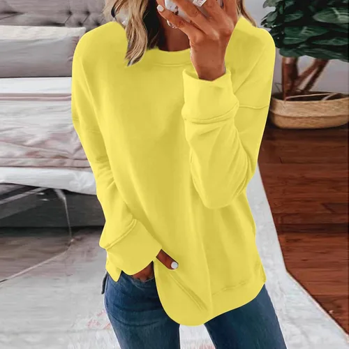Vista 2 de OSMUAL Ropa de otoño para mujer, sudadera casual de manga larga con cuello redondo y estampado a rayas