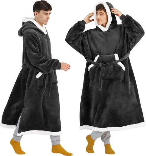 Vista 16 de Bedsure Manta Vestible con Capucha para Mujer - Manta Larga de Forro Polar Sherpa con Capucha para Adultos, Mujeres y Hombres, Cálida y Acogedora