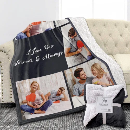 Vista 12 de Manta de Forro Polar Sherpa con Foto Personalizada - Suave, Cálida, Esponjosa - Regalos Personalizados para Parejas, Novio, Novia - Manta con Imagen