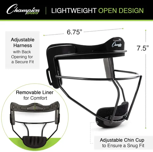Vista 3 de Champion Sports Máscara facial de sóftbol de acero – Máscara de campo duradera para jóvenes y adultos, protección para jugar en interiores