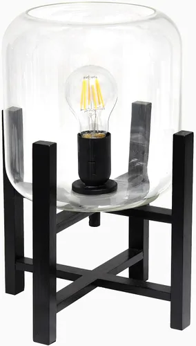 Vista 12 de Simple Designs LT1068-WHT Lámpara de mesa cilíndrica de vidrio montada en madera, blanco/transparente, 9 x 9 x 13.38 pulgadas