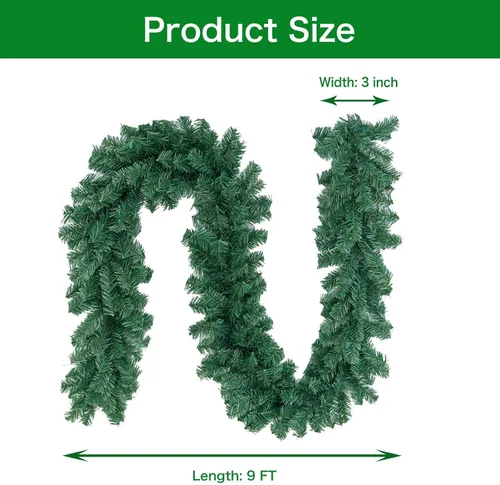Vista 7 de Outroad Guirnalda de Navidad de 9 pies - Corona Trenzada de Vegetación Suave Hiedra Artificial Sin Luz Guirnalda Verde, para Decoraciones de Fiestas