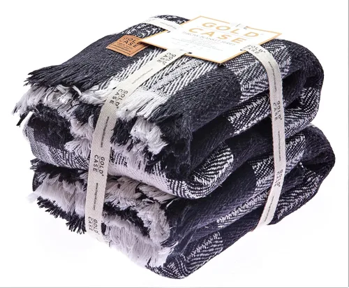 Vista 47 de Gold Case - Manta para sofá, mantas y mantas 100% algodón turco reciclado, mantas suaves Buffalo para sala de estar, manta tejida decorativa Boho
