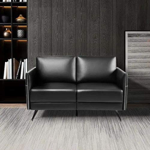 Vista 4 de Silla decorativa de dos plazas, sofá tapizado de piel sintética, soporte lumbar ergonómico, para sala de espera cúbica, silla de recepción, moderna