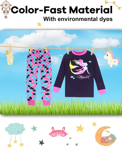 Vista 7 de DAUGHTER QUEEN Pijama de algodón para niñas de 4 piezas, talla 18 meses-12 años
