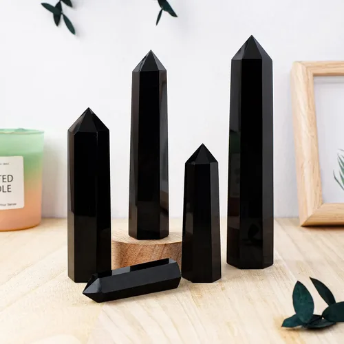 Vista 7 de Apengshi Torre de cristal de obsidiana negra, varita de cristal curativo natural, piedras de una sola punta, terapia de piedras preciosas