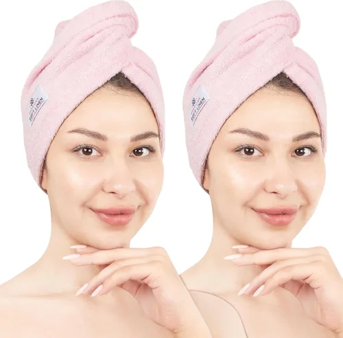 Vista 15 de American Soft Linen Toallas de pelo 100 % algodón para mujer, gorro de toalla de pelo, turbante de algodón para cabello largo y rizado Beige
