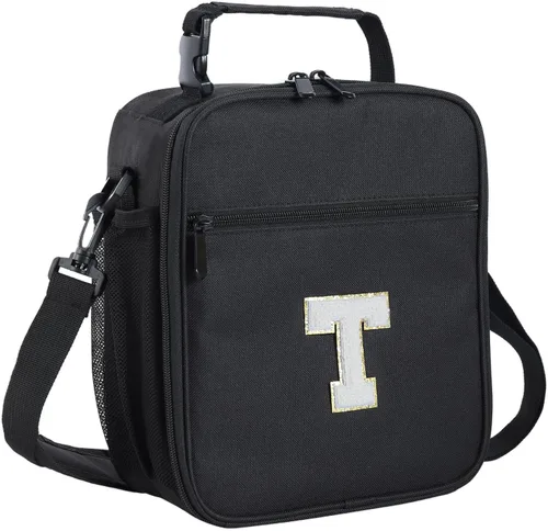 Vista 41 de ELEFOCUS Lonchera aislada con inicial para mujeres y hombres, bolsa de almuerzo personalizada con monograma con correa de hombro ajustable