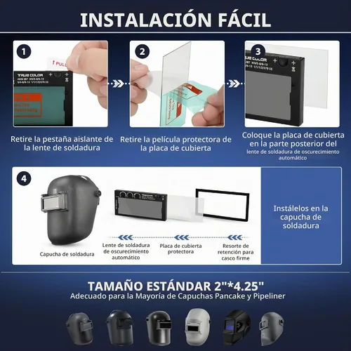 Vista 4 de Lente de soldadura de oscurecimiento automático, 2 × 4.25, sombra variable 5-13, tecnología de color real, con lente de cubierta exterior