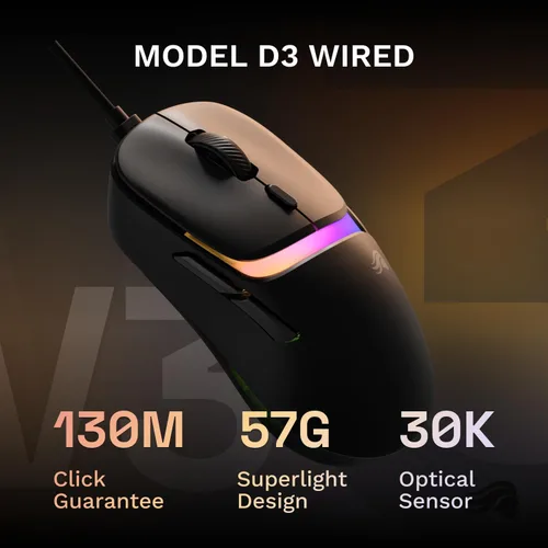 Vista 2 de GLORIOUS Gaming Model D3 ratón con cable para juegos - Peso ultraligero de 57g, interruptores ópticos de 130M de clic, sensor BAMF 3.0 de 30K DPI