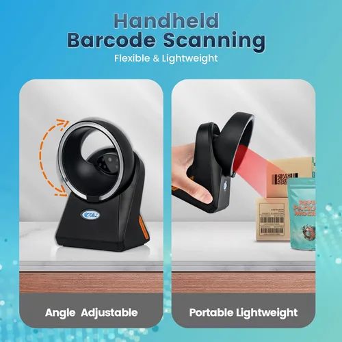 Vista 3 de OBZ Escáner de código de barras QR 2D omnidireccional, lector de plataforma de escritorio USB manos libres para códigos 1D/2D, detección automática