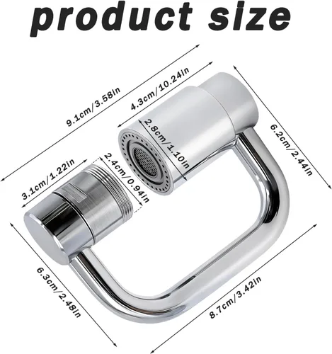 Vista 2 de Grifos universales, 360 giratorio en forma de U, extensor de grifo 2 modos de grifo ajustable, cabezal aireador, reemplazo para baño y cocina
