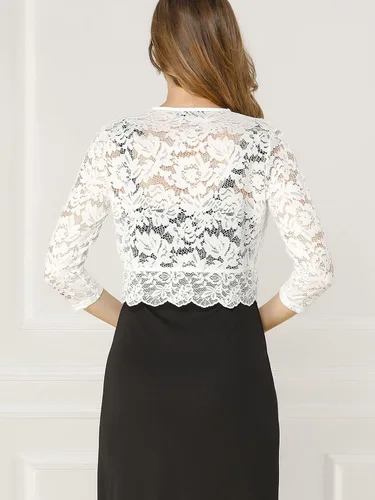 Vista 5 de Allegra K - Chaquetilla elegante para mujer de encaje floral traslúcido y manga 34