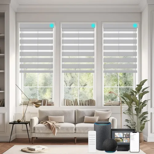 Vista 11 de Changshade - Persianas enrollables sin cordones de cebra de tamaño personalizado para ventana, cortinas enrollables de doble capa con filtro de luz